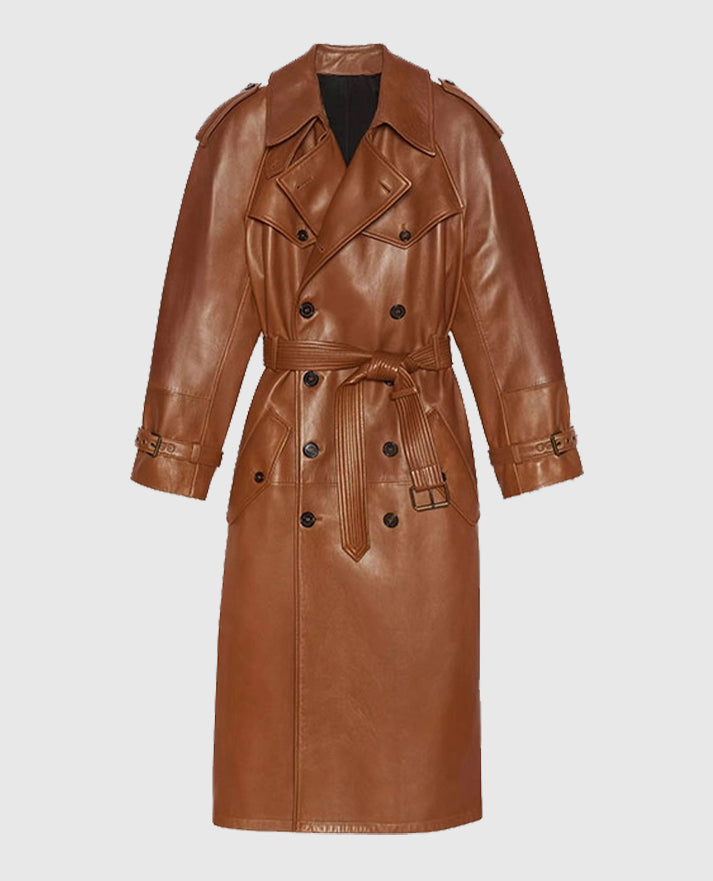 Women's Leather Ivy Double-Breasted Long Coat