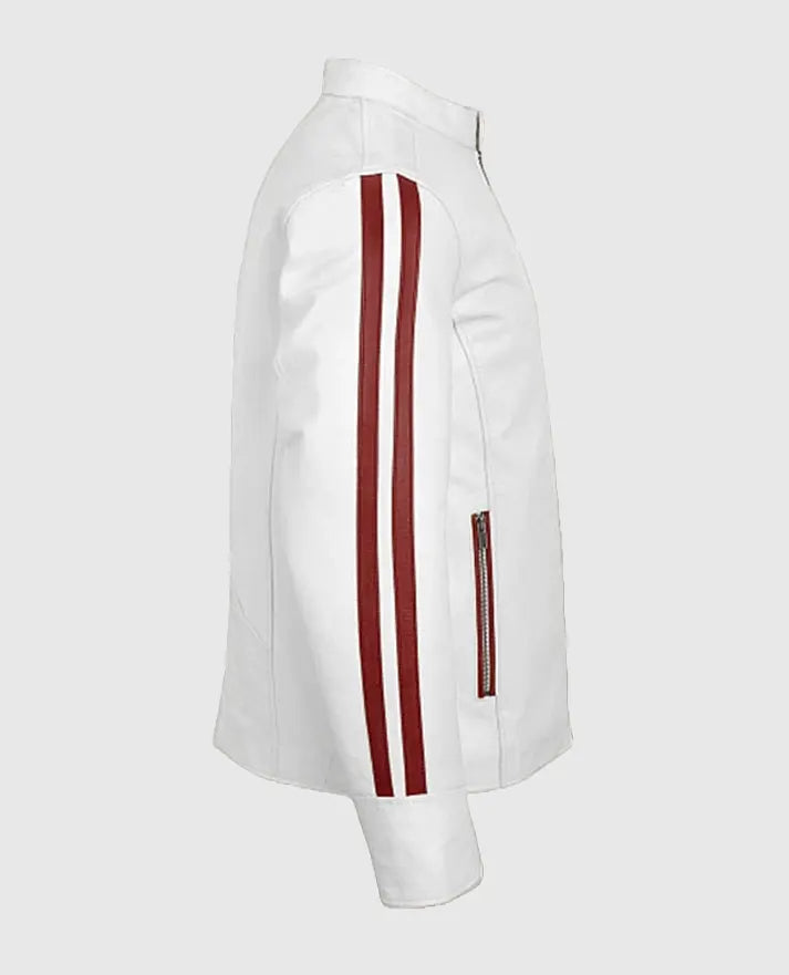 Men's White Biker Leather Jacket