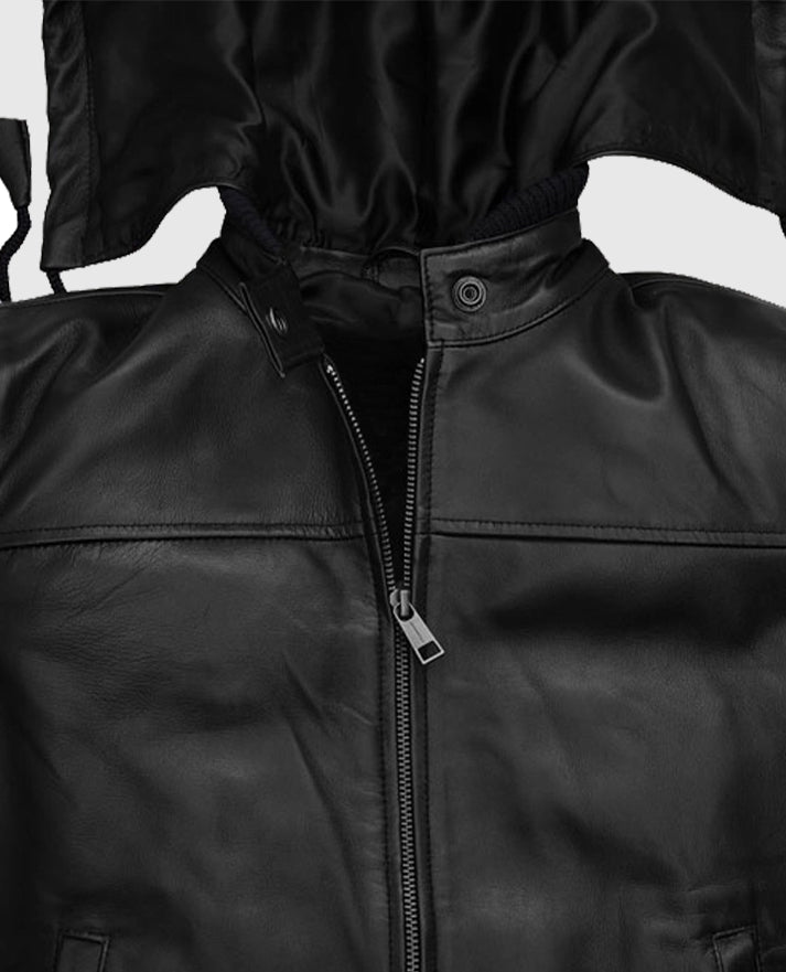 Women's Black Symphony Detachable Hood Leather Jacket