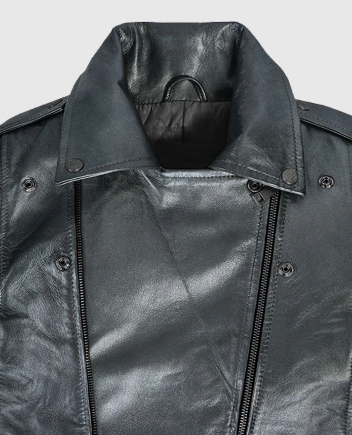 Women's Silver Biker Leather Jacket