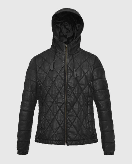 Women's Quilted Black Hooded Jacket