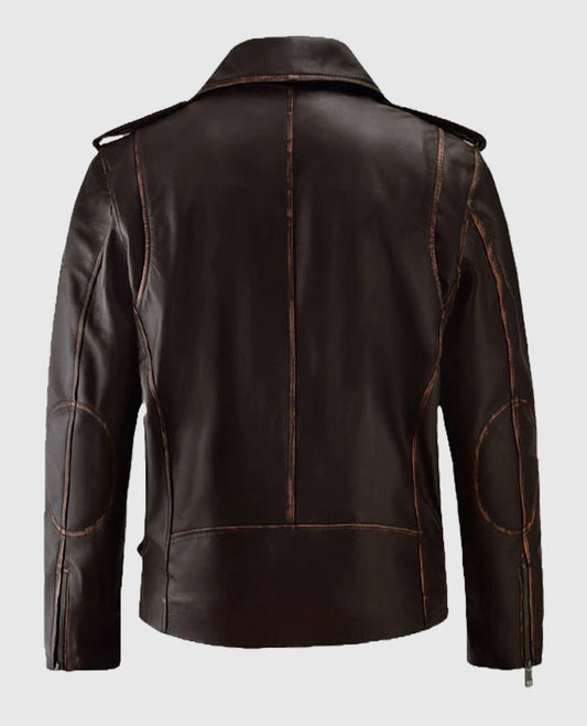 Enforcer Dark Brown Biker Leather Jacket For Men