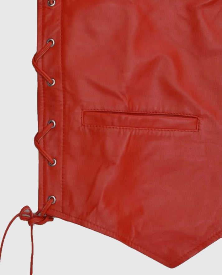 Men's Classic Red Laced Leather Vest