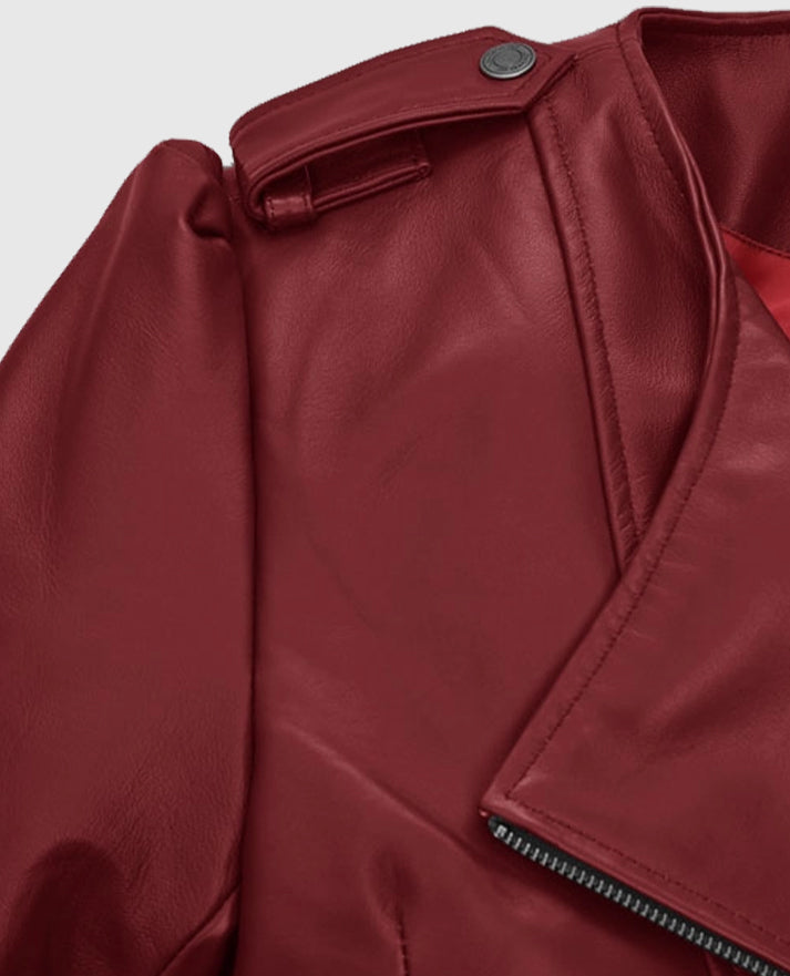 Women's Cherry Red Peplum Leather Jacket