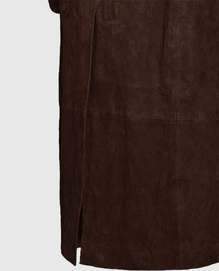 Women's Suede Alpine Dark Brown Leather Long Coat