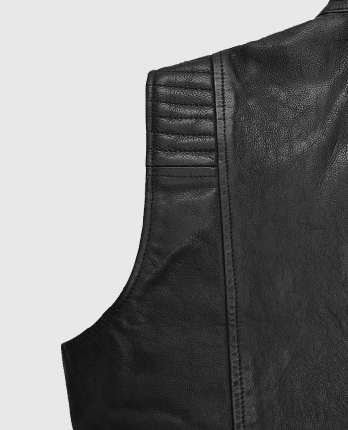 Men's Quilted Black Leather Biker Vest
