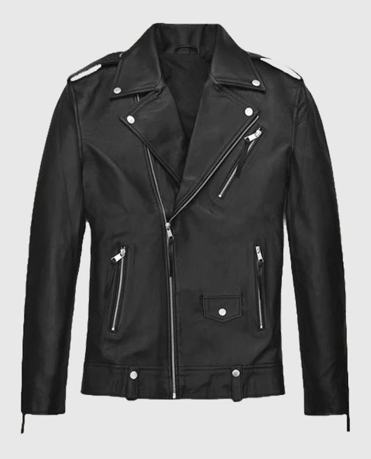 Ansel Elgort Biker Black Leather Jacket