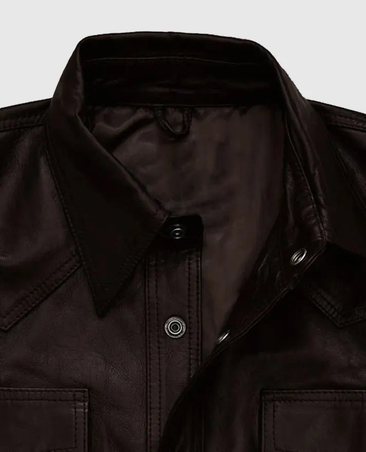 Men's Dark Brown Trucker Leather Jacket