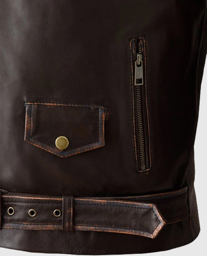 Enforcer Dark Brown Biker Leather Jacket For Men