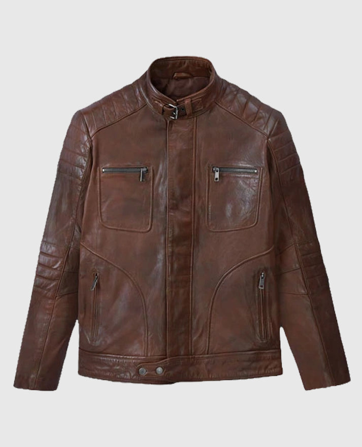 Men's Spanish Brown Firefly Moto Leather Jacket