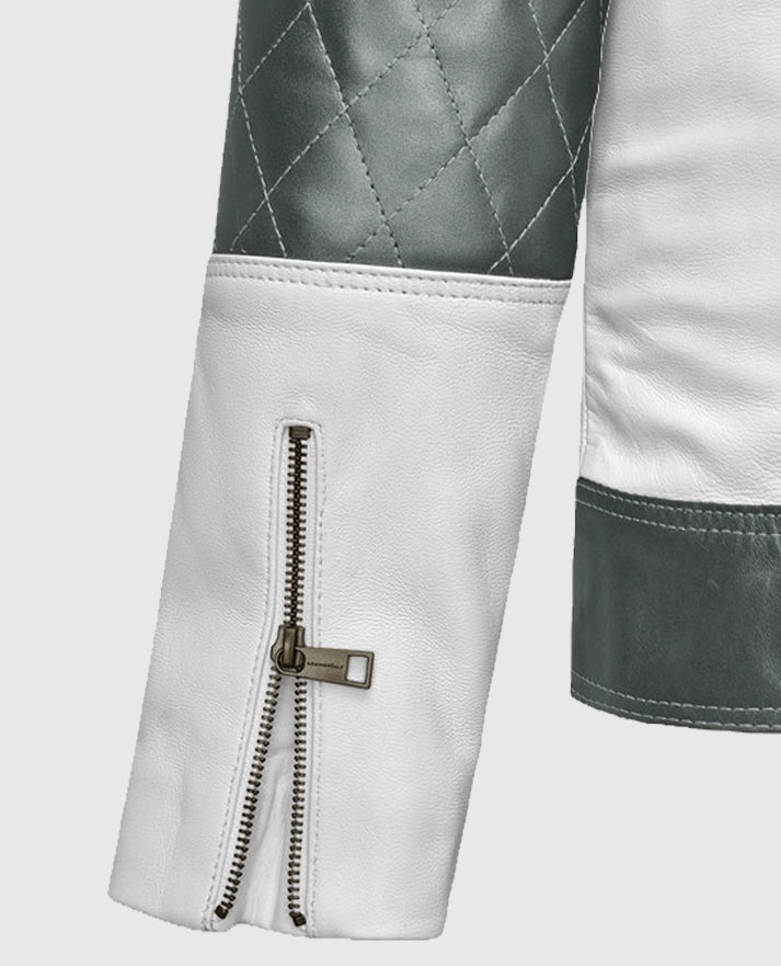 Women's White & Silver Quilted Moto Jacket
