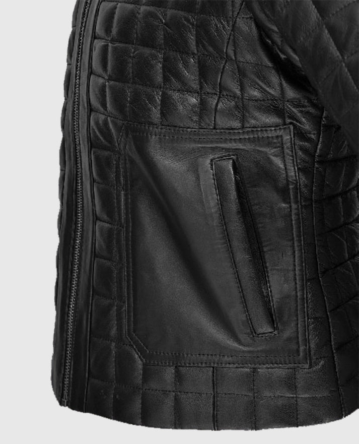 Women's Quilted Black Leather Jacket