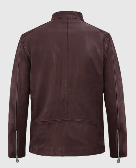 Burgundy Motorad Biker Leather Jacket