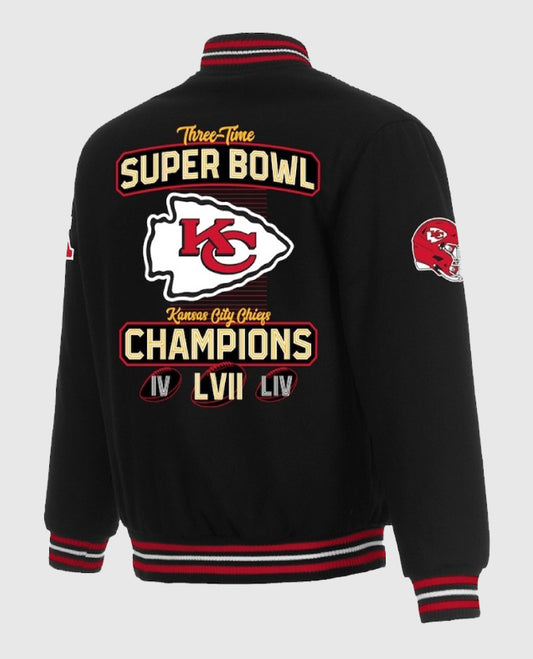 Chiefs Super Bowl LVII Champions Full-Zip Black Varsity Jacket