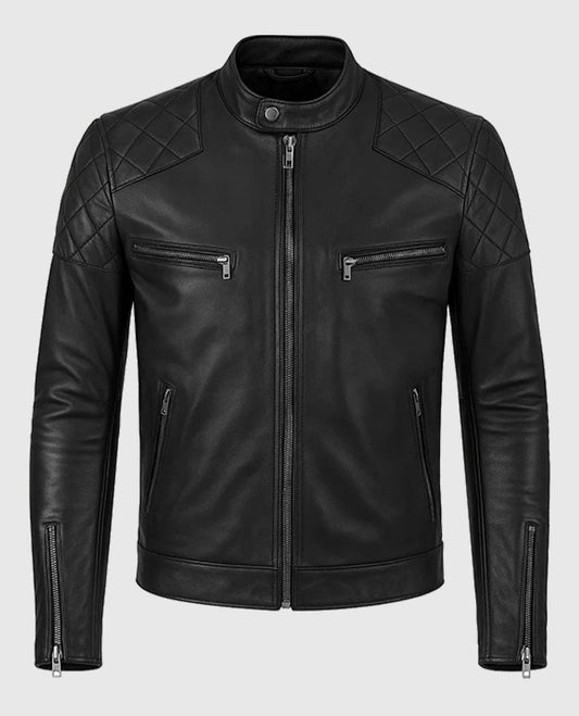 David Beckham Quilted Style Black Leather Moto Jacket