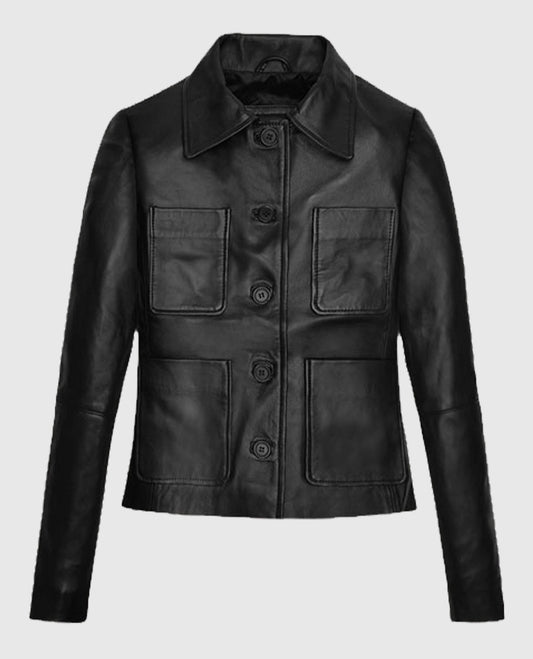 Jenna Ortega Wednesday Adams Black Leather Jacket