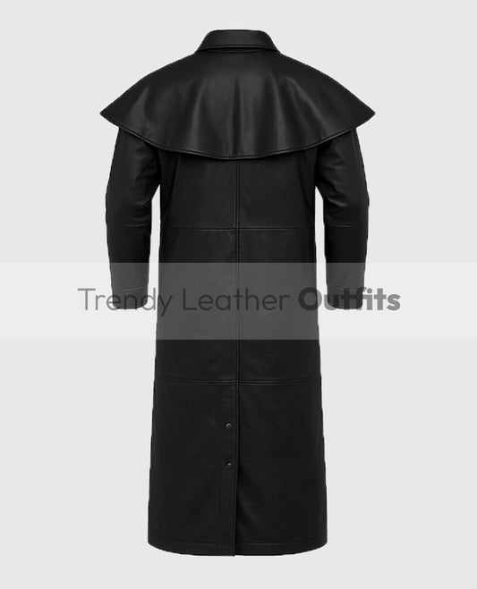 Men's Black Leather Duster