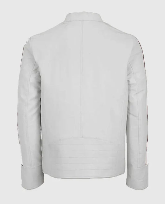 Men's White Leather Biker Jacket