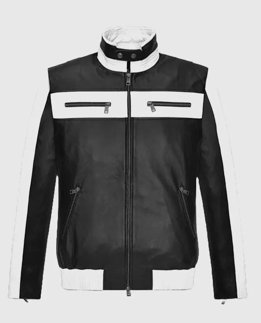 Sebastian Stan Black White Leather Jacket