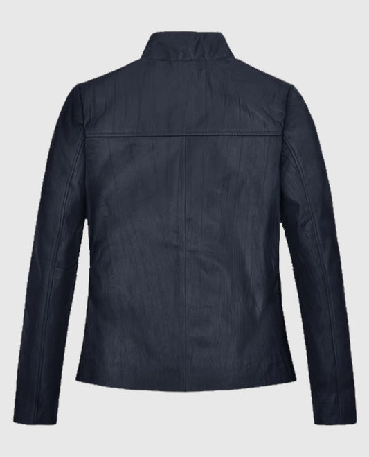 Stand-Up Collar Black Leather Jacket for Women