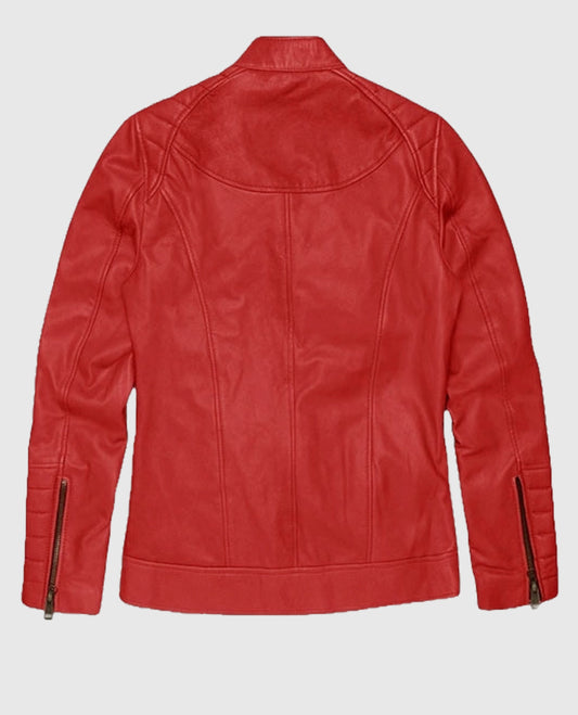 Women's Red Cafe Racer Leather Jacket