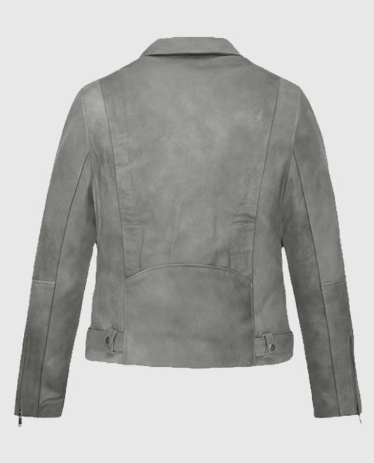 Women's Gray Suede Leather Biker Jacket