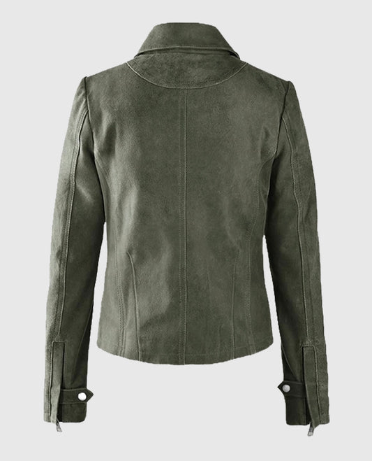 Women's Olive Suede Leather Jacket