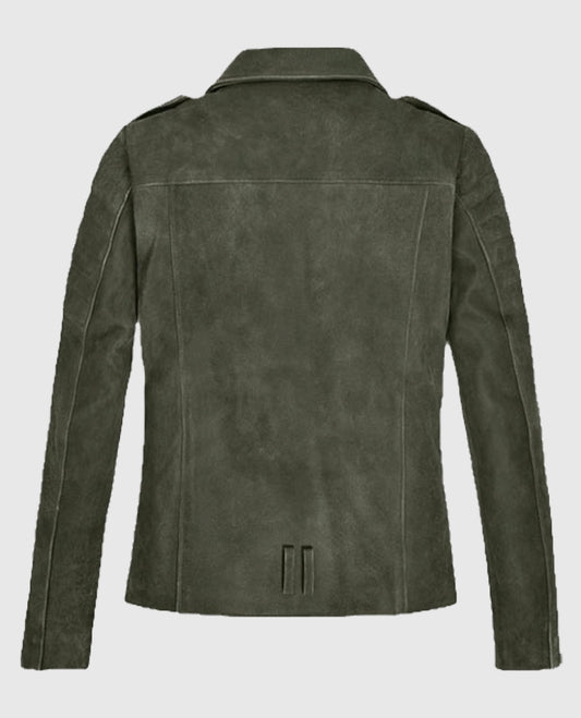 Women's Olive Suede Leather Moto Jacket