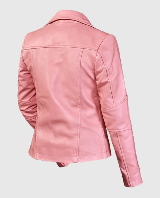 Women's Pink Leather Biker Jacket