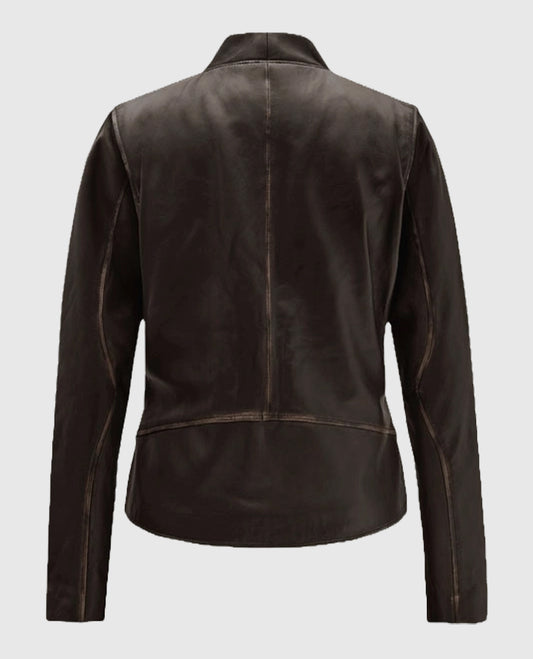 Women's Rubbed Brown Leather Biker Jacket