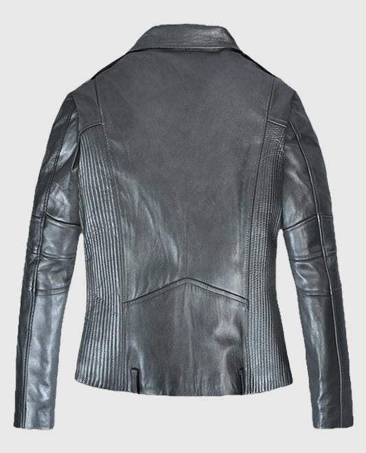 Women's Silver Leather Biker Jacket