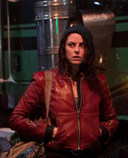 Kaya Scodelario Resident Evil Death Island Red Leather Jacket