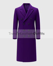 Men's Purple Double-Breasted Long Trench Coat