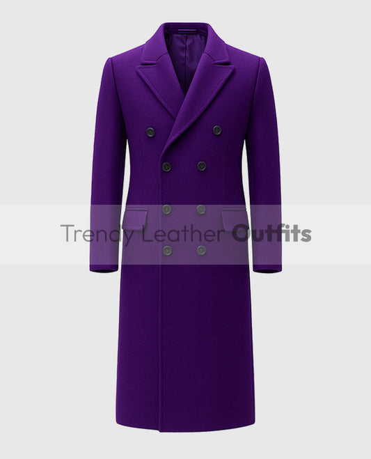 Men's Purple Double-Breasted Long Trench Coat