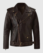 Enforcer Dark Brown Biker Leather Jacket For Men