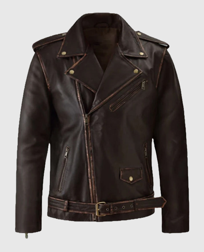 Enforcer Dark Brown Biker Leather Jacket For Men