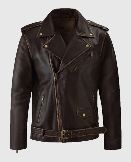 Enforcer Dark Brown Biker Leather Jacket For Men