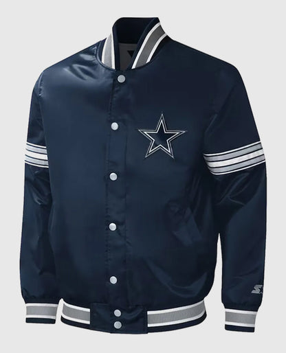 Starter Midfield Dallas Cowboys Navy Full-Snap Varsity Satin Jacket
