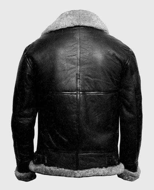 Men's Flying Aviator Pilot FUR Bomber Black Jacket