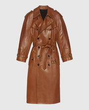 Women's Leather Ivy Double-Breasted Long Coat