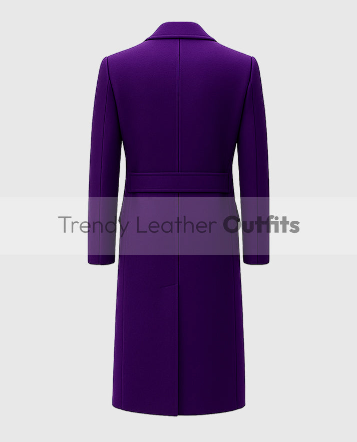 Men's Purple Double-Breasted Long Trench Coat