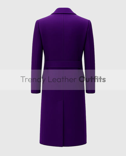 Men's Purple Double-Breasted Long Trench Coat