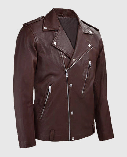 Men's Burgundy Beast Biker Leather Jacket