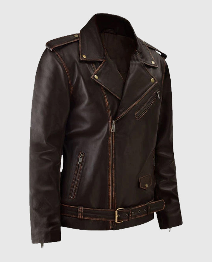 Enforcer Dark Brown Biker Leather Jacket For Men