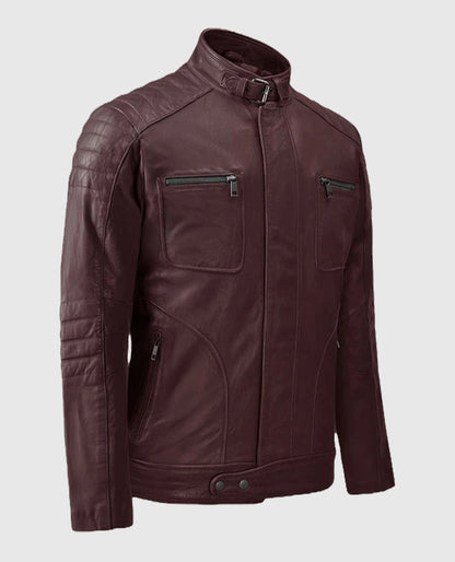 Men's Burgundy Firefly Moto Leather Jacket