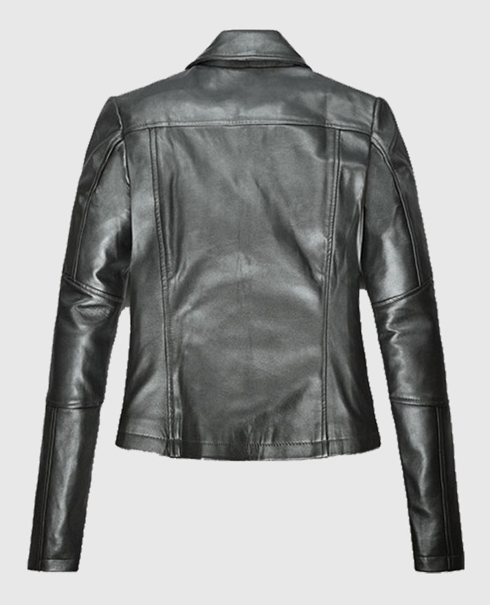 Women's Metallic Gray Biker Leather Jacket