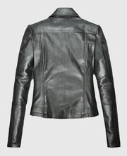 Women's Metallic Gray Biker Leather Jacket