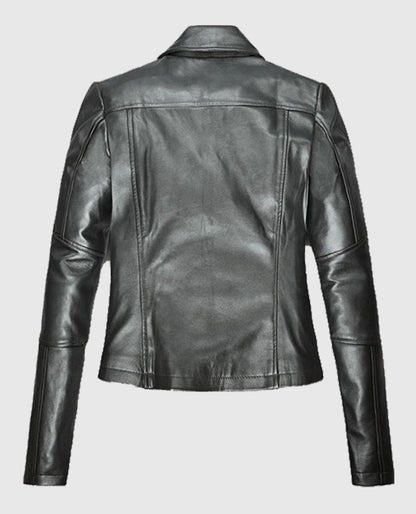 Women's Metallic Gray Biker Leather Jacket