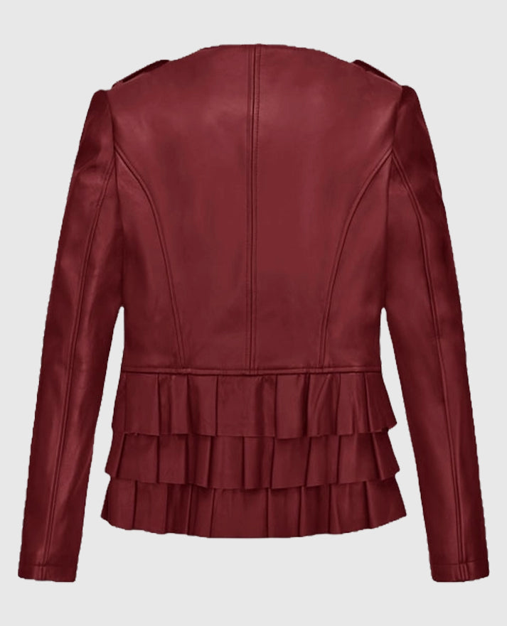 Women's Cherry Red Peplum Leather Jacket - second image