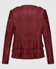 Women's Cherry Red Peplum Leather Jacket